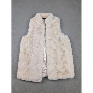 Rachel Zoe Vest Womens Large White Faux Fur Lined Open Front Sleeveless Plush